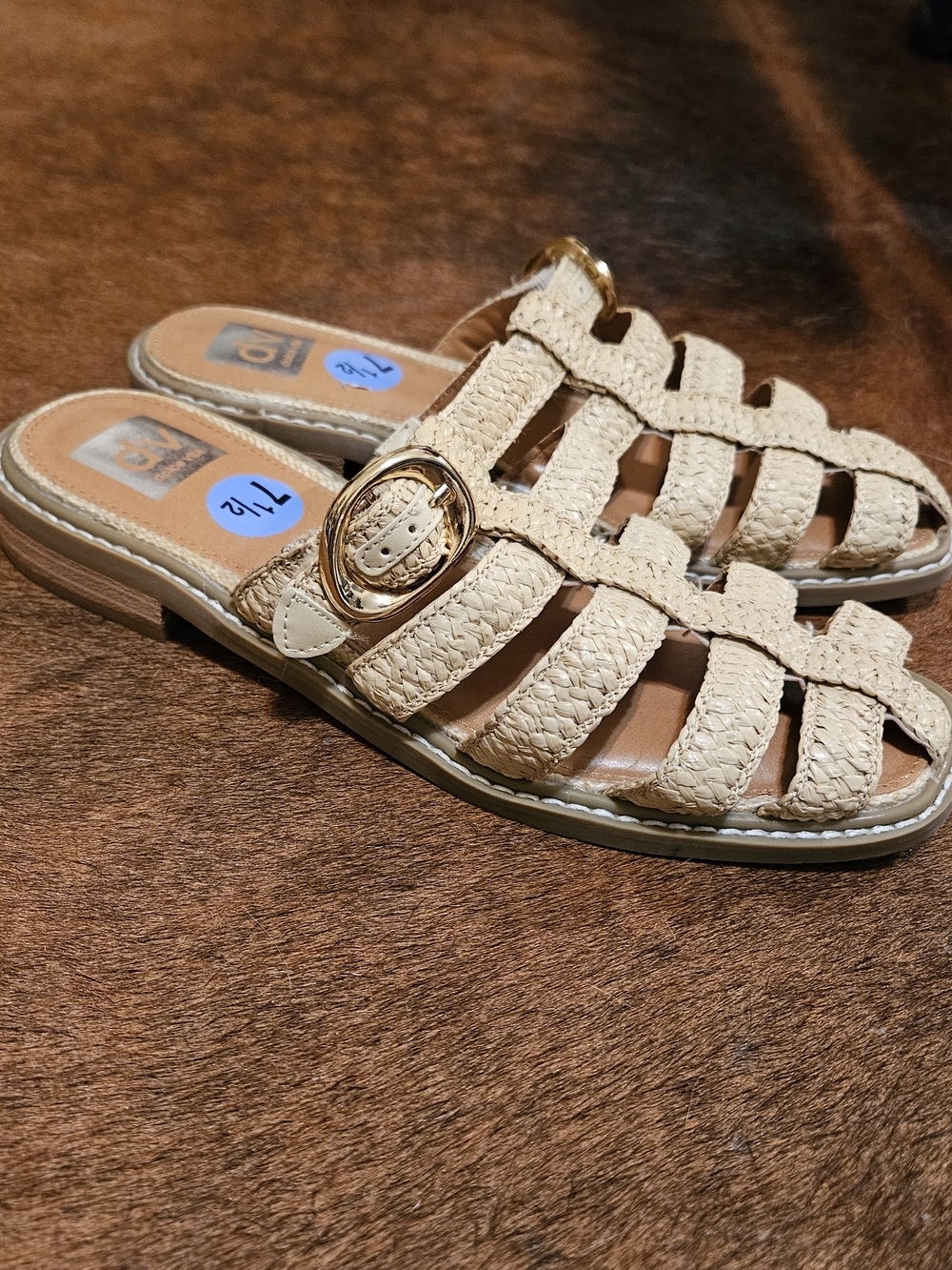 Dolce Vita Beige Woven Raffia Fisherman Slide Sandals Like New 7.5 Trendy Boho